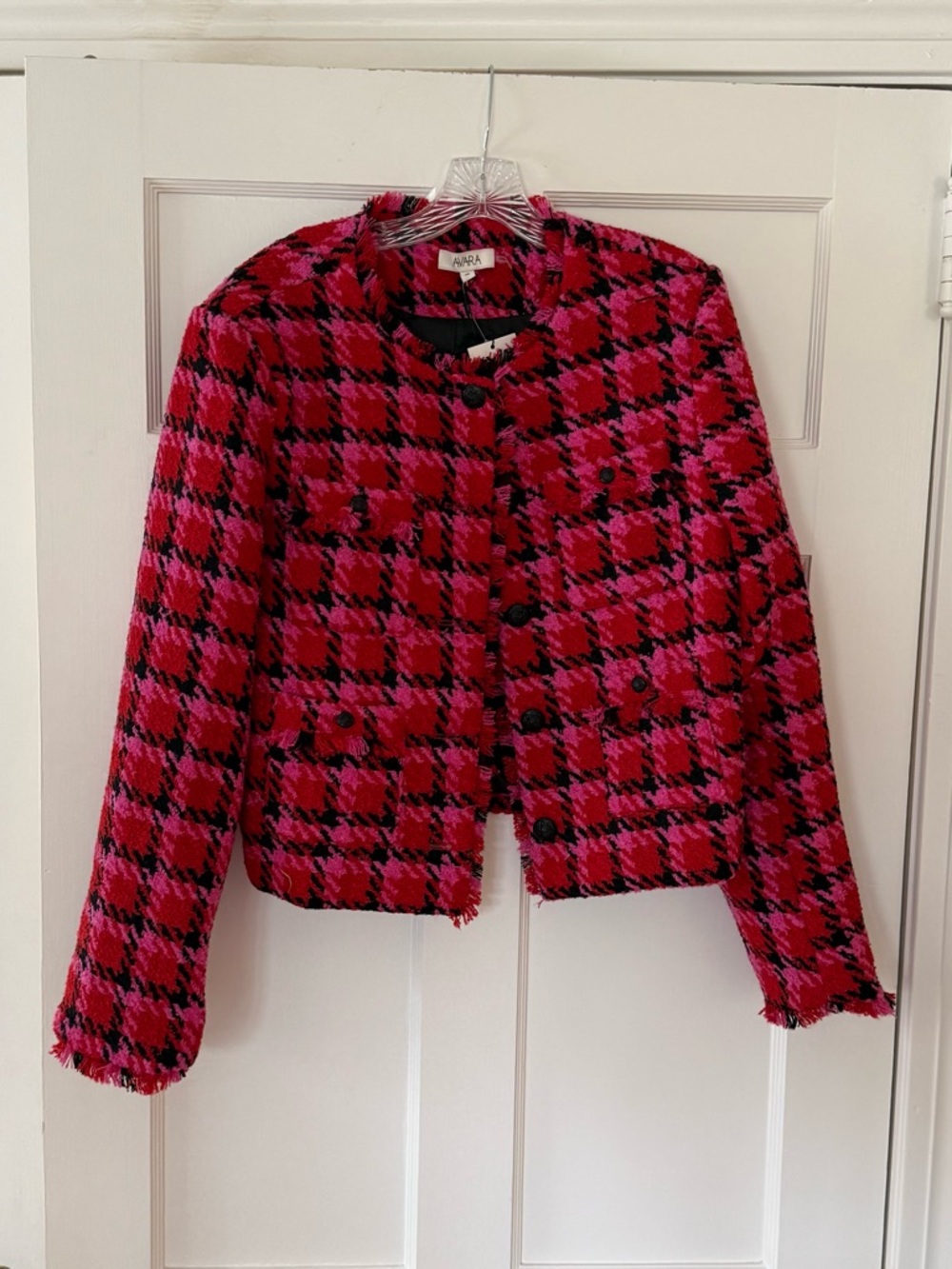 Akris Punto Pink & Black Plaid Tweed Cropped Blazer